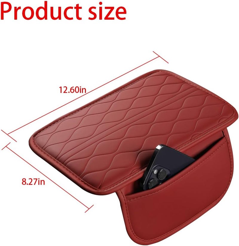Sandfren Car Center Console Cover, Leather Vehicle Armrest Seat Box Pad Cushion with 2 Storage Bags, Automotive Interior Arm Rest Protector Accessories, Universal for SUV, Sedan, Truck (Wine Red) - Image 2