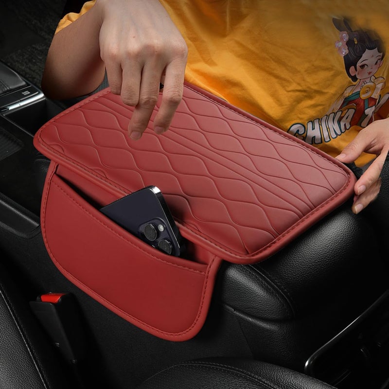 Sandfren Car Center Console Cover, Leather Vehicle Armrest Seat Box Pad Cushion with 2 Storage Bags, Automotive Interior Arm Rest Protector Accessories, Universal for SUV, Sedan, Truck (Wine Red) - Image 4