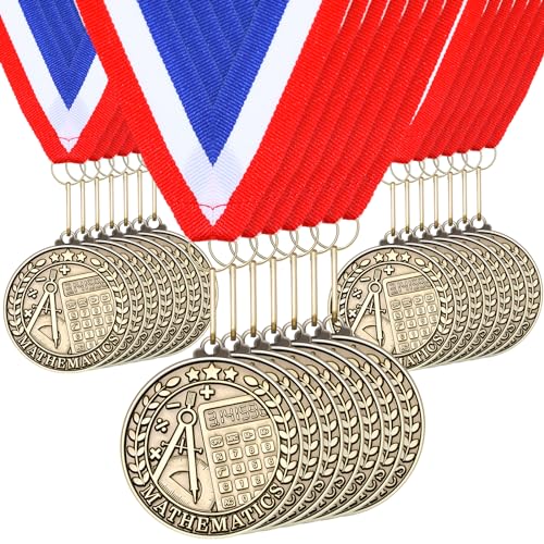 Quelay 30 Pcs 2'' Award Medals Bulk Gold Winner Medals with Neck Ribbons Metal Trophy Award Prize Gift for Tournaments, Competitions, Party, Kids and Adults(30 Pcs, Math) - Image 1