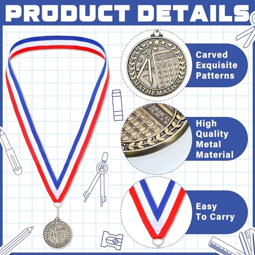 Quelay 30 Pcs 2'' Award Medals Bulk Gold Winner Medals with Neck Ribbons Metal Trophy Award Prize Gift for Tournaments, Competitions, Party, Kids and Adults(30 Pcs, Math) - Image 3
