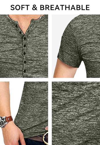 KUYIGO Men's Henley Shirts Short Sleeve Mens Casual Stylish Button Summer St Patrick's Day T-Shirt Army Green Large - Image 5
