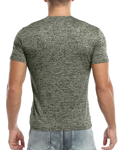 KUYIGO Men's Henley Shirts Short Sleeve Mens Casual Stylish Button Summer St Patrick's Day T-Shirt Army Green Large - Image 4