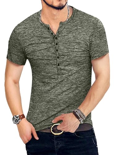 KUYIGO Men's Henley Shirts Short Sleeve Mens Casual Stylish Button Summer St Patrick's Day T-Shirt Army Green Large - Image 3