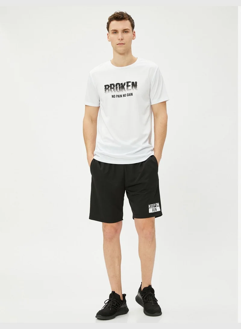 كوتون Sport T-Shirt Slogan Printed Short Sleeve Crew Neck