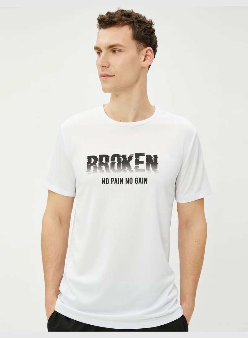 كوتون Sport T-Shirt Slogan Printed Short Sleeve Crew Neck