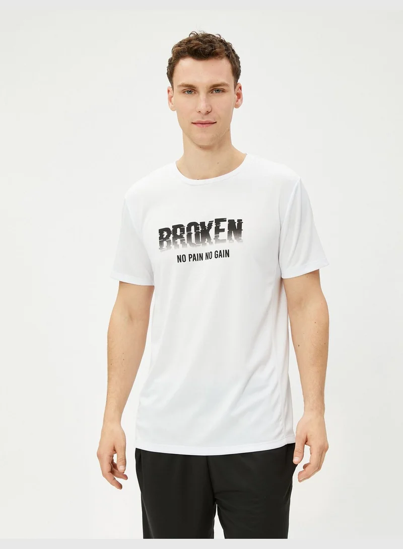 كوتون Sport T-Shirt Slogan Printed Short Sleeve Crew Neck