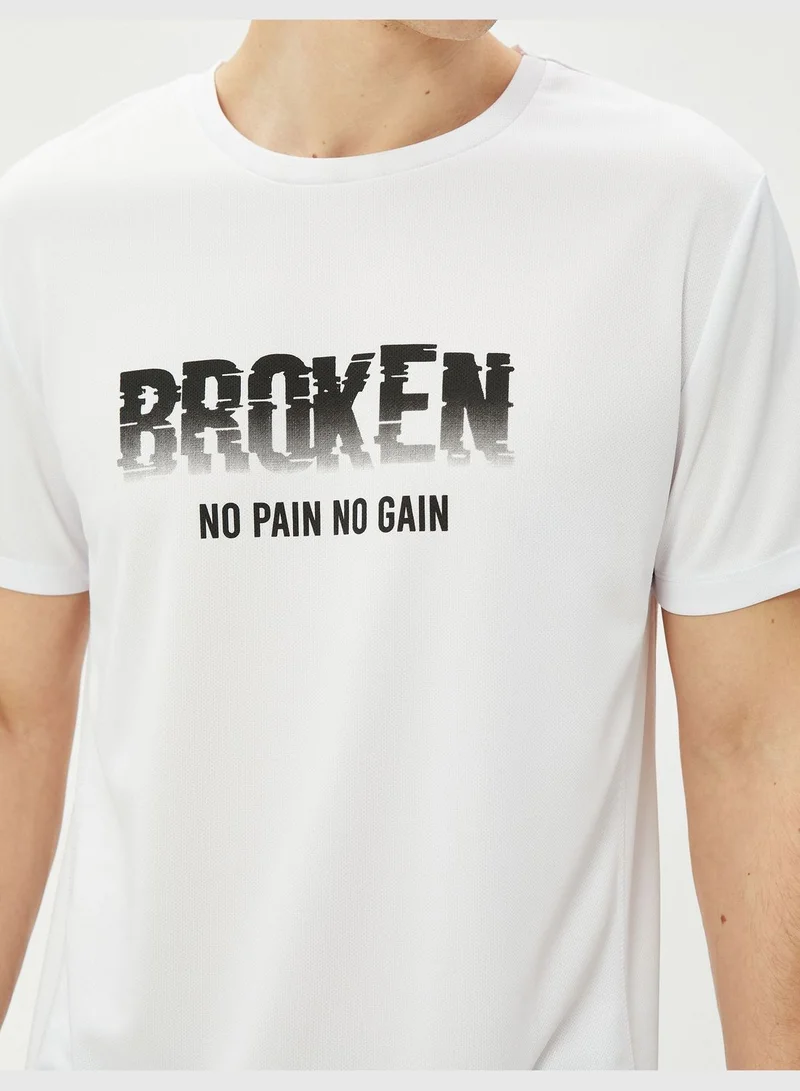 كوتون Sport T-Shirt Slogan Printed Short Sleeve Crew Neck