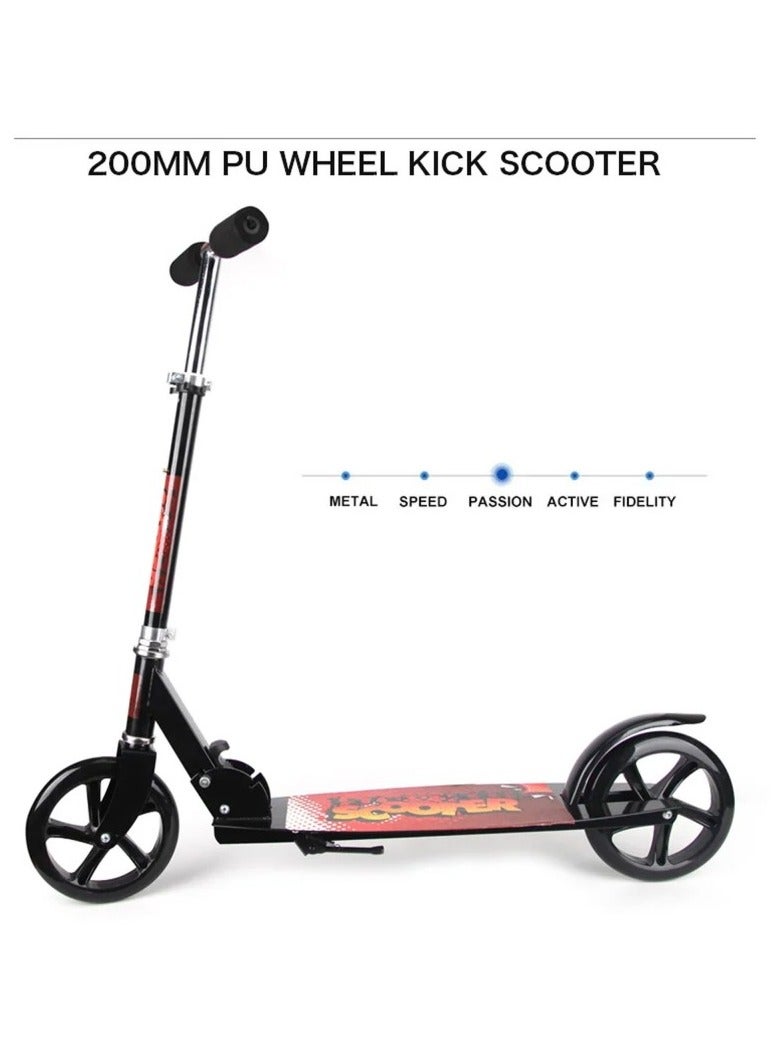 StarKids 2 Wheel Folding Hand Scooter Made of Aluminum Frame, Adjustable to 3 Heights with Rear Foot Brake (Black) - Image 2