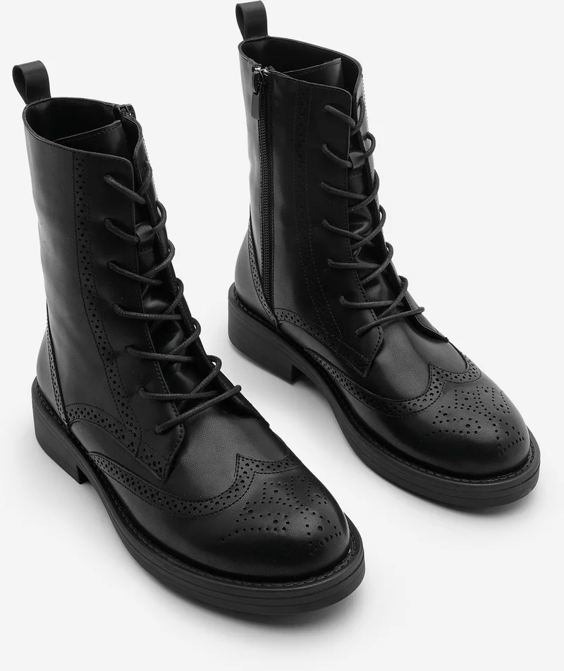 MARJIN Women's Lace-Up and Zippered Double-Faced Casual Combat Boots Lidan