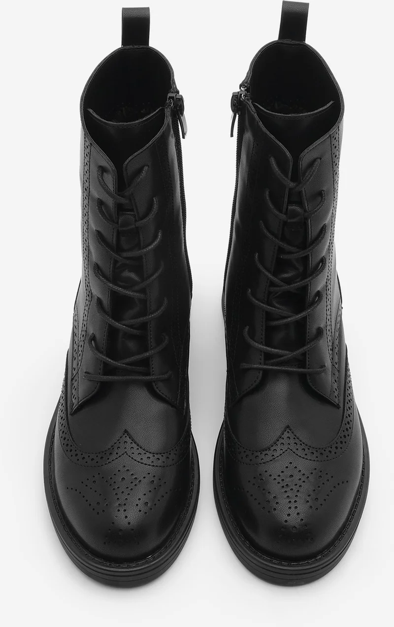 MARJIN Women's Lace-Up and Zippered Double-Faced Casual Combat Boots Lidan