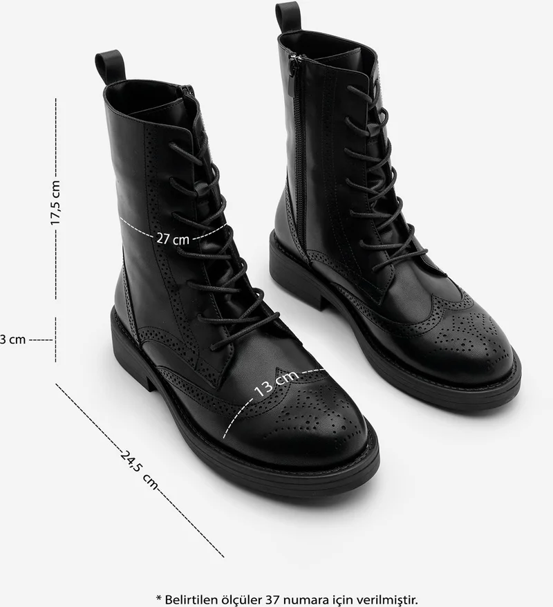 MARJIN Women's Lace-Up and Zippered Double-Faced Casual Combat Boots Lidan