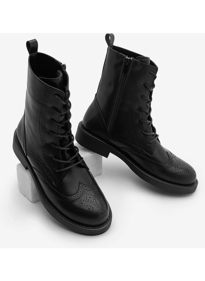 MARJIN Women's Lace-Up and Zippered Double-Faced Casual Combat Boots Lidan