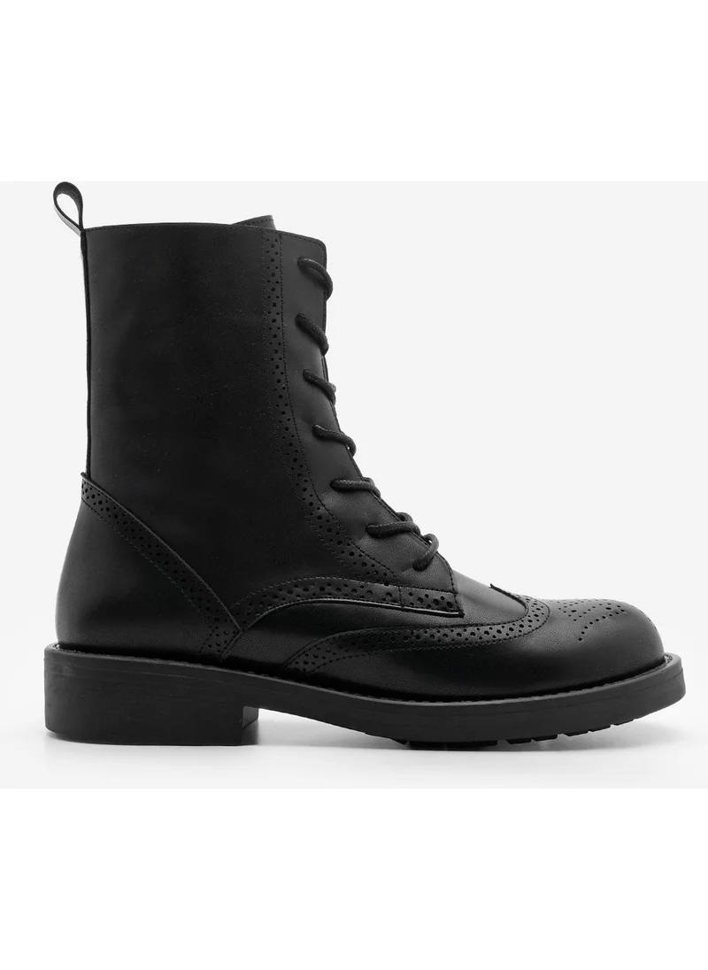 MARJIN Women's Lace-Up and Zippered Double-Faced Casual Combat Boots Lidan