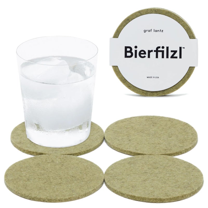 Graf Lantz - Bierfilzl Felt Coasters - Round - 100% Merino Wool - Moisture Wicking - Heat Resistant - Sustainable - Home Decor - Bar Decor - Housewarming Gift - 4 Coaster Set - 4"" Circles - Sage - Image 1