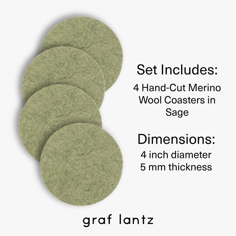 Graf Lantz - Bierfilzl Felt Coasters - Round - 100% Merino Wool - Moisture Wicking - Heat Resistant - Sustainable - Home Decor - Bar Decor - Housewarming Gift - 4 Coaster Set - 4"" Circles - Sage - Image 4