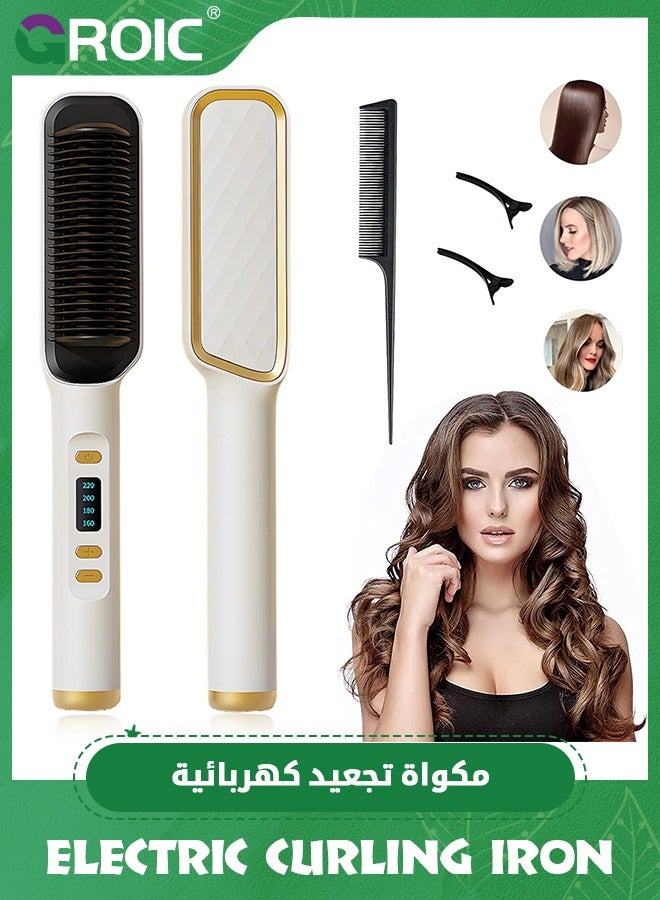 GROIC Hair Straightener Brush, Straightening Comb with Negative Ions, 10s Heat-up, Dual Voltage, LED Display, Ceramic Hot Comb Hair Brush Straightener for Women - Image 1