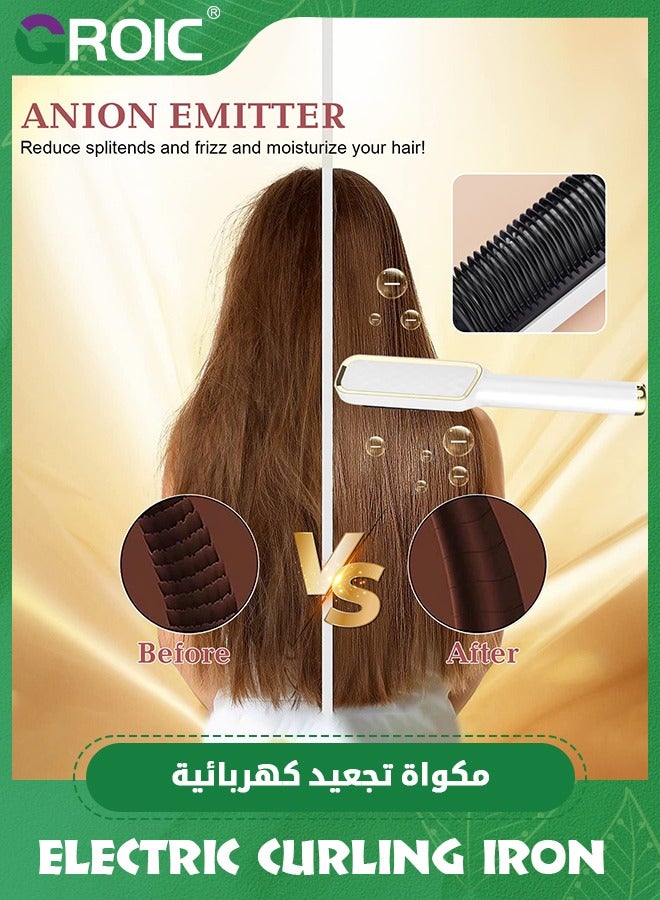 GROIC Hair Straightener Brush, Straightening Comb with Negative Ions, 10s Heat-up, Dual Voltage, LED Display, Ceramic Hot Comb Hair Brush Straightener for Women - Image 2