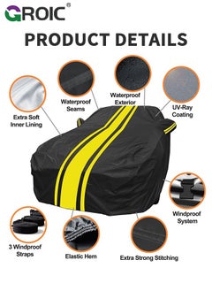 GROIC Multi-Layers Car Cover Waterproof All Weather for Automobiles, Outdoor Full Cover Windproof, Sand proof, Rain proof, UV proof Car Covers with Reflective Strips Protection for SUV, Sedans  - Image 3