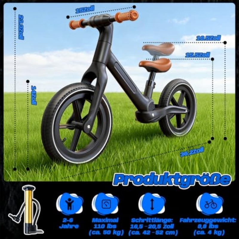 14 Inch Balance Bike for,Balance Bike with Air Rubber Tires, Adjustable Seat, Lightweight No Pedal Training Bicycle - Image 4