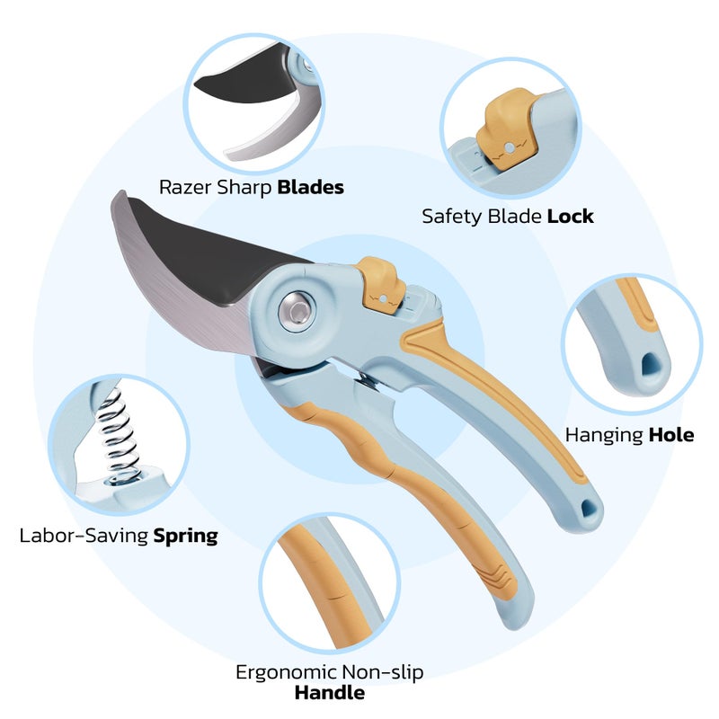 NEXON Garden Pruning Shears 2 Pack, 8" Bypass Hand Pruner & 6.25" Precision Garden Scissors, Professional Garden Clippers for Plants and Flowers - Image 4