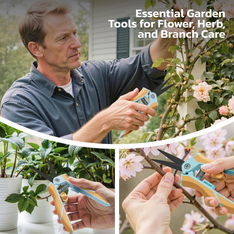 NEXON Garden Pruning Shears 2 Pack, 8" Bypass Hand Pruner & 6.25" Precision Garden Scissors, Professional Garden Clippers for Plants and Flowers - Image 3