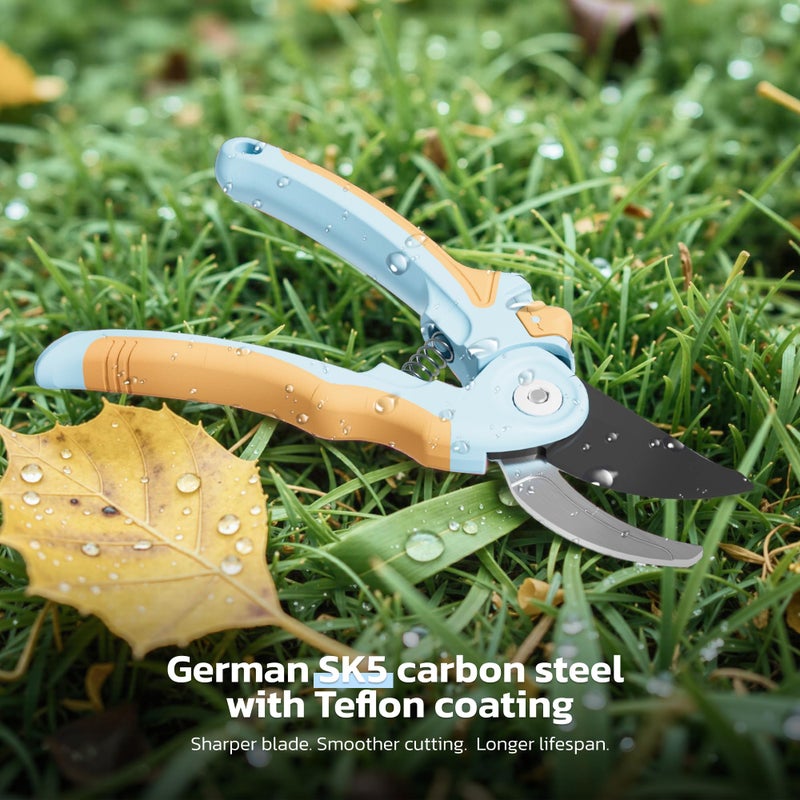NEXON Garden Pruning Shears 2 Pack, 8" Bypass Hand Pruner & 6.25" Precision Garden Scissors, Professional Garden Clippers for Plants and Flowers - Image 5