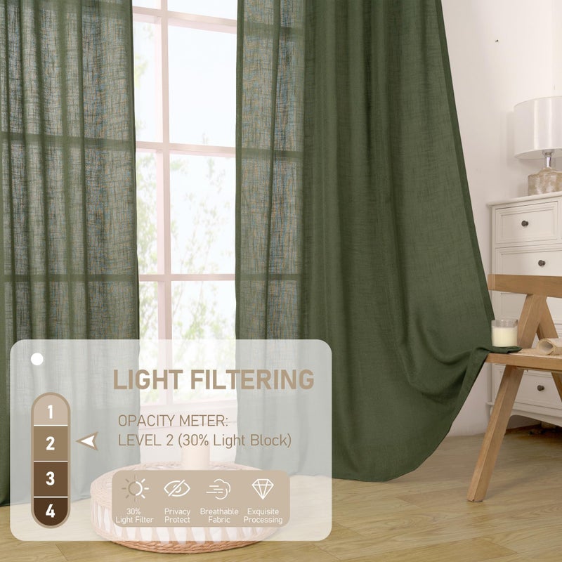 LAMIT Olive Green Linen Curtains 90 Inch for Living Room, Back Tab and Rod Pocket Linen Textured Christmas Curtains Light Filtering Drapes for Bedroom/Dining Room, Set of 2, 52 x 90 Inch - Image 4