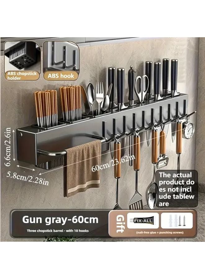 Gray 15 75 بوصة حامل أدوات مطبخ مثبت على الحائط مع خطافات ABS - Image 3