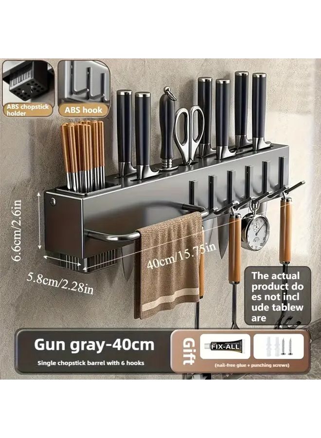 Gray 15 75 بوصة حامل أدوات مطبخ مثبت على الحائط مع خطافات ABS - Image 1