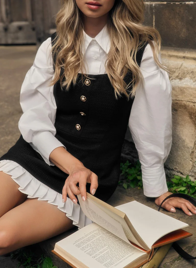 Lichi Tweed mini dress with large buttons on the bodice
