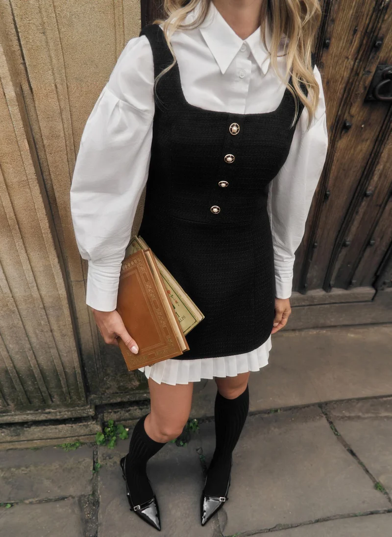 Lichi Tweed mini dress with large buttons on the bodice
