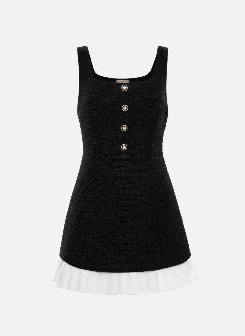 Lichi  Tweed mini dress with large buttons on the bodice for Women | Best Price UAE