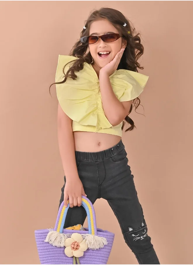 LILPICKS Yellow Crop Top for Girls