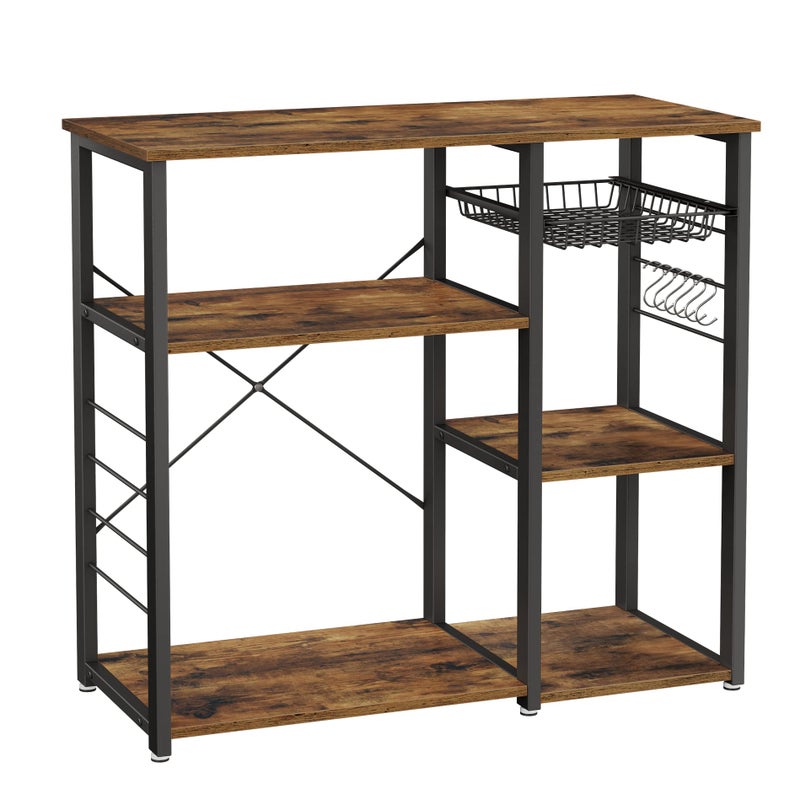 VASAGLE VASAGLE ALINRU Kitchen Bakers Rack Coffee Bar Microwave Oven Stand with Steel Frame Wire Basket 6 Hooks 354 Rustic Brown 