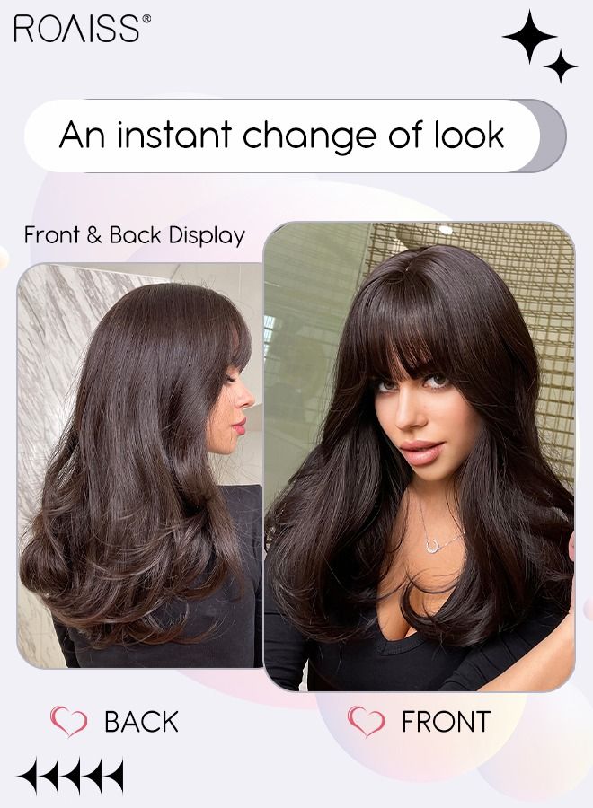 رويس شعر مستعار أسود مموج مع شعر ناصية للنساء، شعر مستعار صناعي ناعم طبيعي مقاوم للحرارة لحفلات الزفاف وحفلات التنكرية والارتداء اليومي، 50 سم (20 بوصة) - Image 2