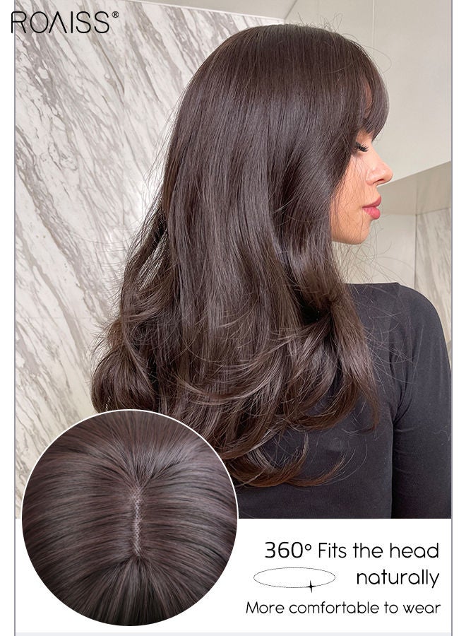 رويس شعر مستعار أسود مموج مع شعر ناصية للنساء، شعر مستعار صناعي ناعم طبيعي مقاوم للحرارة لحفلات الزفاف وحفلات التنكرية والارتداء اليومي، 50 سم (20 بوصة) - Image 4