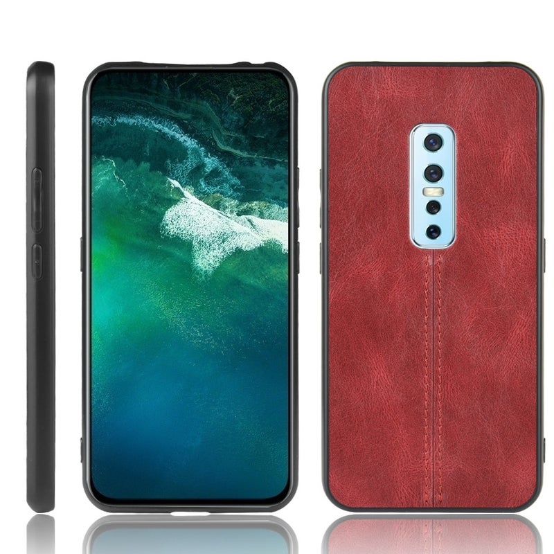 HuHa Case Cover For Vivo V17 Pro Shockproof Sewing Cow Pattern Skin PC + PU + TPU Case(Red) - Image 1