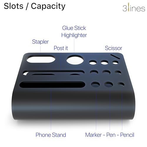 3 Lines Acrylic Tiny Twist Pen and Pencil Stationary Storage | Phone Stand | Mini Desk Organizer | Individual compartment for all the stationary | Home and Office Accessories | Black - Image 3
