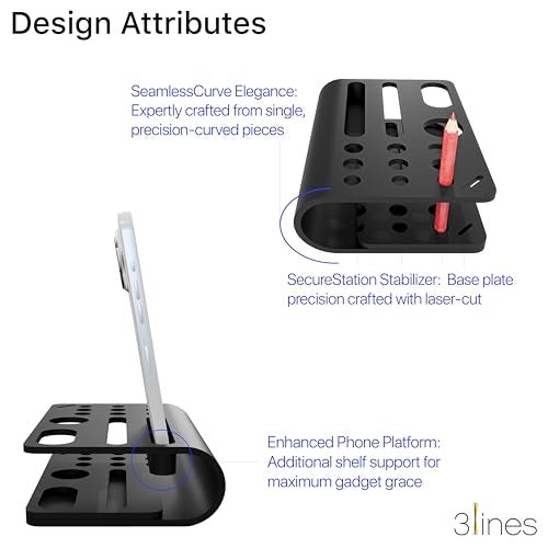 3 Lines Acrylic Tiny Twist Pen and Pencil Stationary Storage | Phone Stand | Mini Desk Organizer | Individual compartment for all the stationary | Home and Office Accessories | Black - Image 5