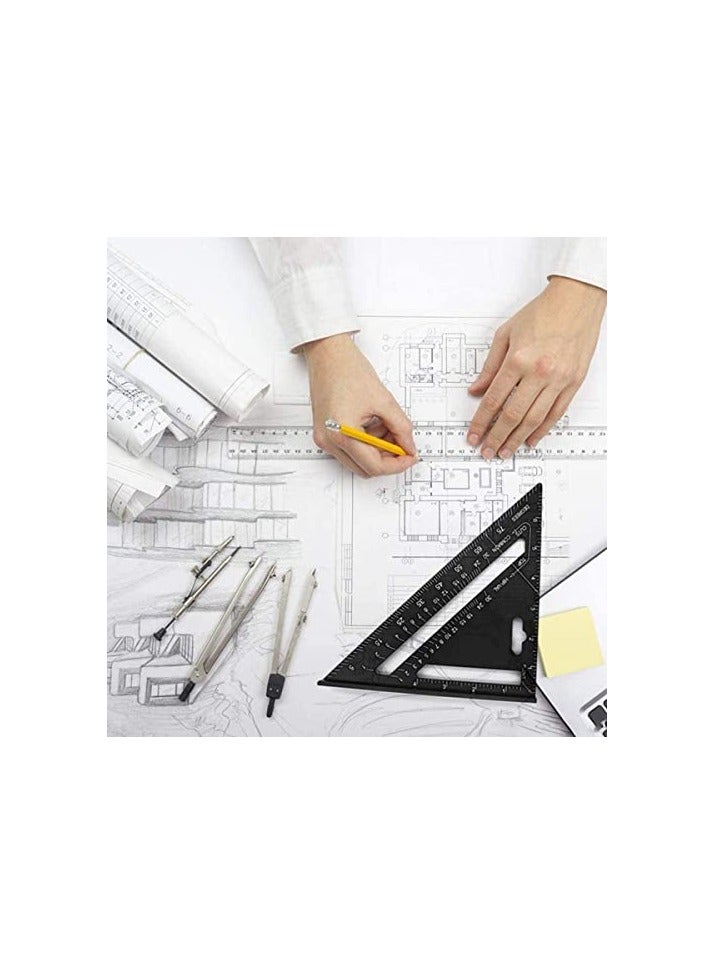 erorex Triangle Ruler, Black Square Protractor, High Precision Aluminum Alloy Triangle Ruler, Layout Measuring Tool for Engineer Carpenter Home Builders, 7 Inch (Metric and Imperial)  - Image 1
