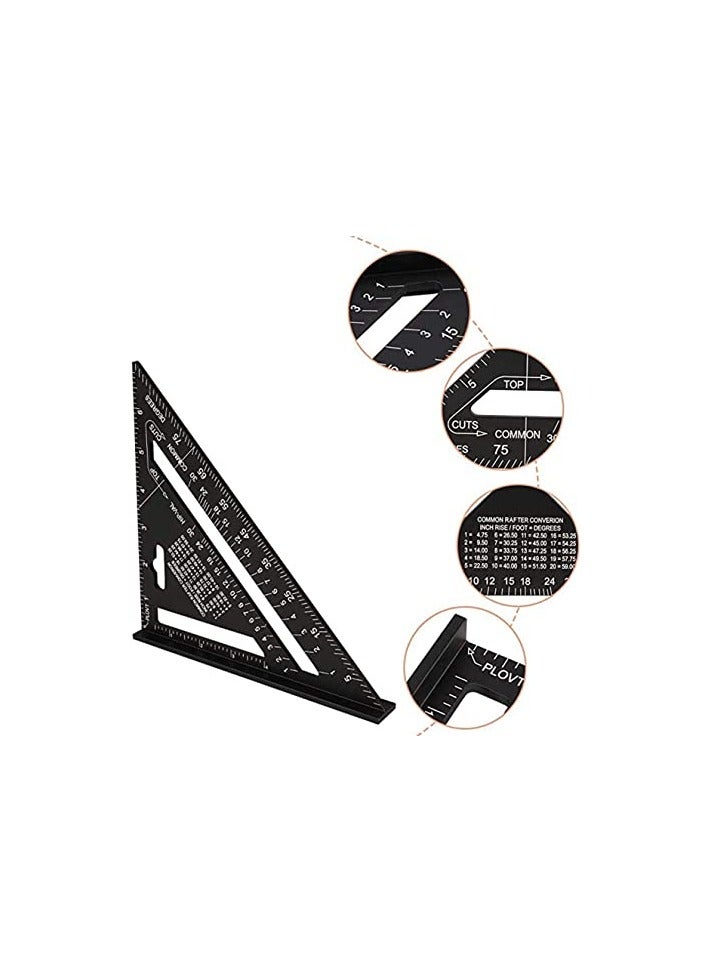 erorex Triangle Ruler, Black Square Protractor, High Precision Aluminum Alloy Triangle Ruler, Layout Measuring Tool for Engineer Carpenter Home Builders, 7 Inch (Metric and Imperial)  - Image 3