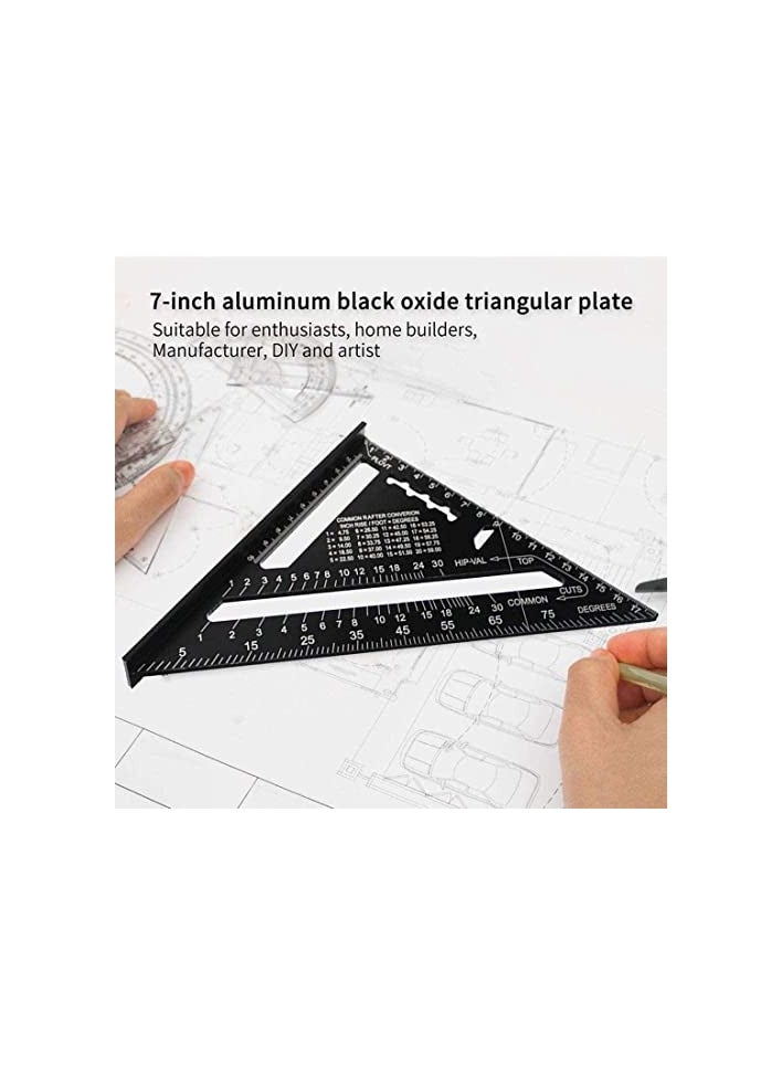 erorex Triangle Ruler, Black Square Protractor, High Precision Aluminum Alloy Triangle Ruler, Layout Measuring Tool for Engineer Carpenter Home Builders, 7 Inch (Metric and Imperial)  - Image 4