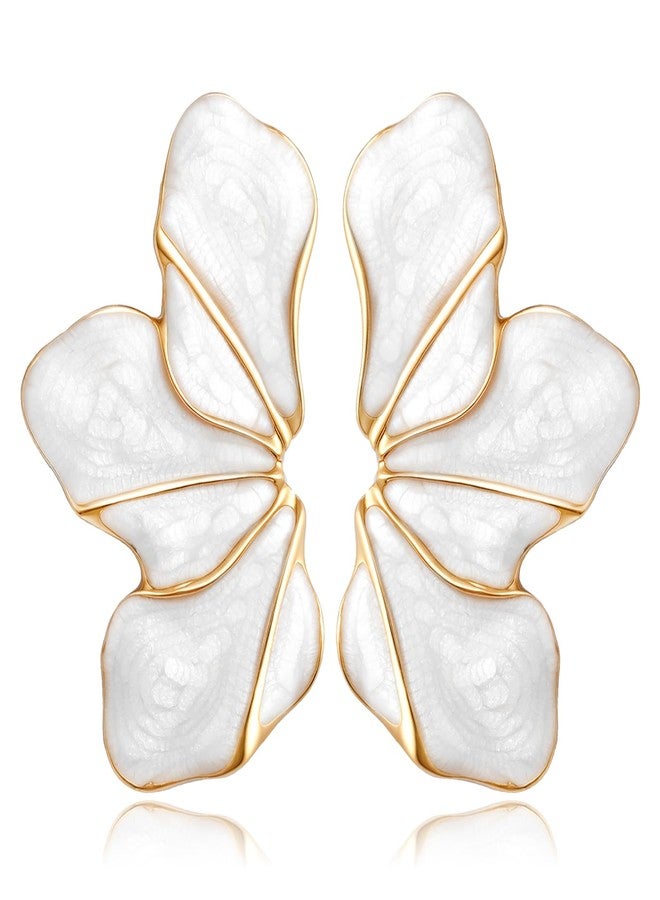 Nylry Chunky Gold Earrings for Women Large Gold flower Earrings Tropical White Floral Earring Big Summer Beachy Studs Earring Statement Trendy Jewelry Fashion Vacation Accessories for Women-White - Image 1