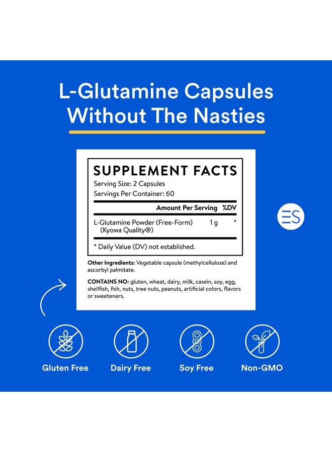 Essential Stacks Gut Lglutamine Capsules 1000Mg (Made In Usa) Gluten Dairy & Soy Free Nongmo L Glutamine For Gut Health 60 Serves (120 Caps) - Image 3
