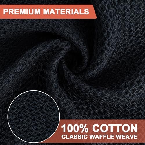 BOOMIBOO 6-Pack Kitchen Dish Cloths, 100% Cotton Waffle Weave, Ultra Soft Absorbent, Quick Drying Dish Towels, 12x12 Inches, Black - Image 3