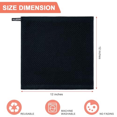 BOOMIBOO 6-Pack Kitchen Dish Cloths, 100% Cotton Waffle Weave, Ultra Soft Absorbent, Quick Drying Dish Towels, 12x12 Inches, Black - Image 2