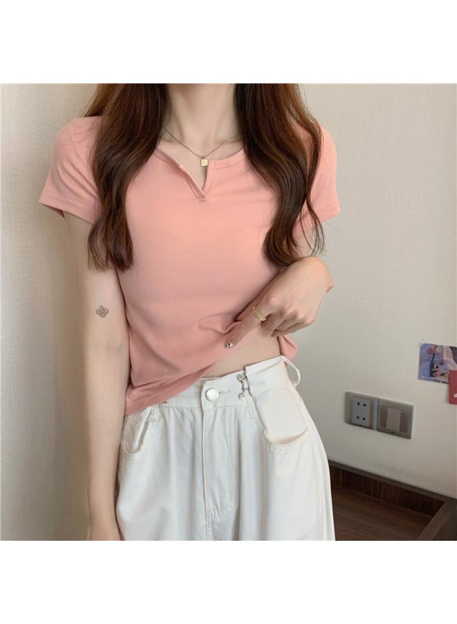 Short Women's Summer Design Sense Slim-fit Navel Women's T-shirt Short-sleeved Student Top New Clothes 