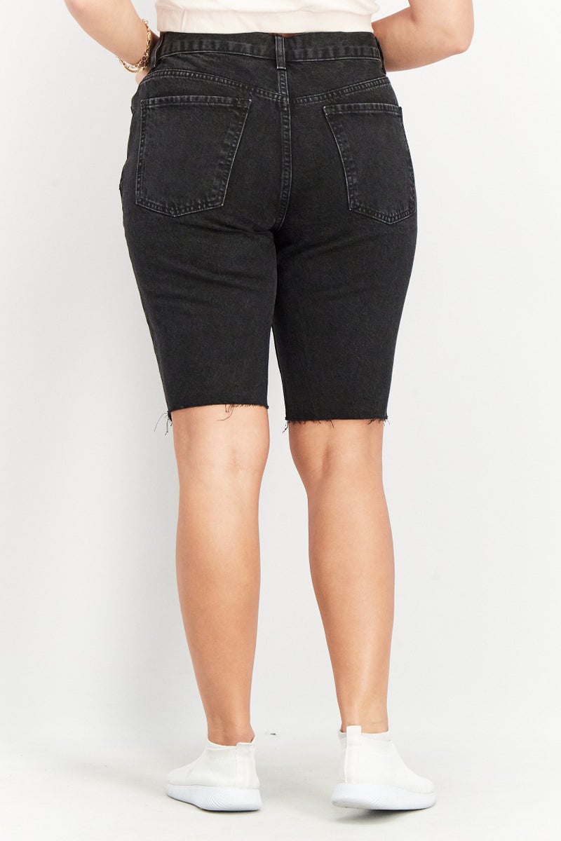 Asos Design Women Ribbed Denim Shorts, Washed Black - Image 3