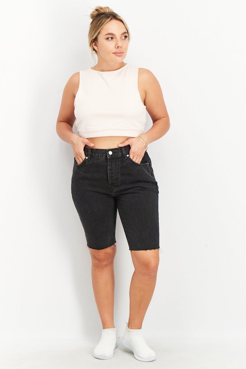 Asos Design Women Ribbed Denim Shorts, Washed Black - Image 4
