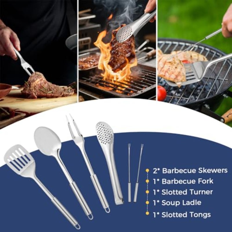 Portable Camping Kitchen Utensil 34 Pcs Set- Cookware Kit, Stainless Steel Outdoor Cooking and Grilling Utensil Organizer Travel Set Perfect for Travel, Picnics, RVs, Camping, BBQs, Parties - Image 5